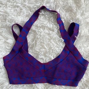 BCBG MAX AZRIA Blue Red Grid Kiana Top